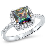 Solitaire Halo Engagement Ring Simulated Cubic Zirconia 925 Sterling Silver