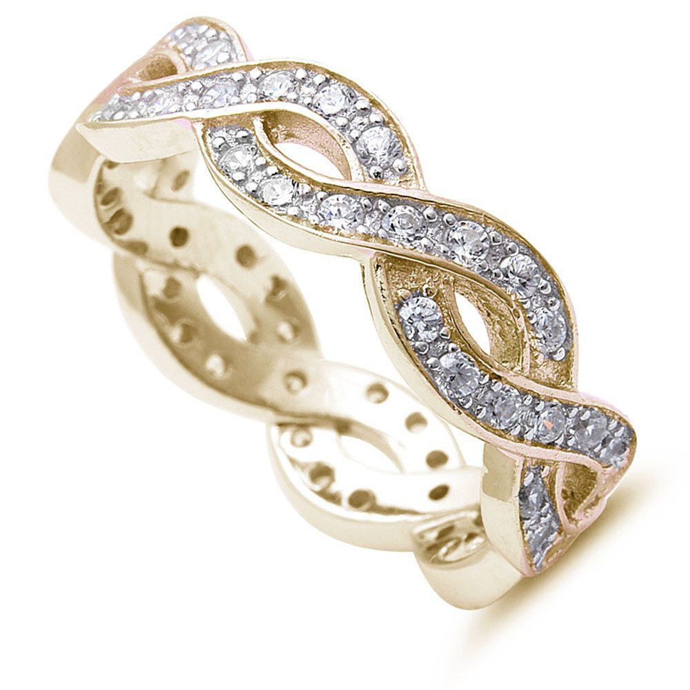 Full Eternity Crisscross Infinity Band Ring Round CZ Rose Gold Rhodium Plated 925 Sterling Silver - Blue Apple Jewelry