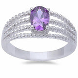 Solitaire Ring Oval Simulated Amethyst Braide Design 925 Sterling Silver