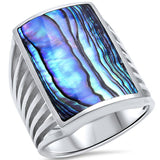 Men Women Unisex Ring Radiant Shape Simulated Rainbow Abalone 925 Sterling Silver (23 mm)