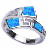 Greek Key Ring Bypass Wrap Style 925 Sterling Silver Created Opal Choose Color