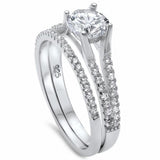 Two Piece Wedding Engagement Ring Band Bridal Set Round Cubic Zirconia 925 Sterling Silver Choose Color