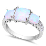 Filigree 3-Stone Fashion Ring Princess Cut Lab Created Opal Round CZ 925 Sterling Silver