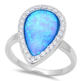 Halo Teardrop Ring Pear Lab Created Opal Round CZ 925 Sterling Silver