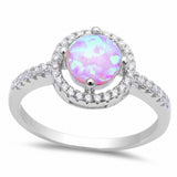 Solitaire Accent Halo Ring Round Created Opal Cubic Zirconia 925 Sterling Silver Choose Color