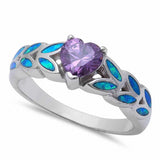 Heart Promise Ring Lab Created Opal Heart Simulated CZ 925 Sterling Silver (7mm)
