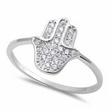 Hamsa Hand of God Ring Round Cubic Zirconia 925 Sterling Silver