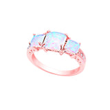 Filigree 3-Stone Fashion Ring Princess Cut Lab Created Opal Round CZ 925 Sterling Silver