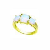 Filigree 3-Stone Fashion Ring Princess Cut Lab Created Opal Round CZ 925 Sterling Silver