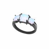 Filigree 3-Stone Fashion Ring Princess Cut Lab Created Opal Round CZ 925 Sterling Silver