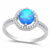Solitaire Accent Halo Ring Round Created Opal Cubic Zirconia 925 Sterling Silver Choose Color