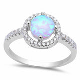 Solitaire Accent Halo Ring Round Created Opal Cubic Zirconia 925 Sterling Silver Choose Color