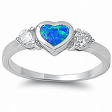 Heart Ring Round Cubic Zirconia Created Blue Opal 925 Sterling Silver Choose Color