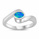 Sideways Oval Created Opal Ring 925 Sterling Silver