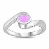 Sideways Oval Created Opal Ring 925 Sterling Silver
