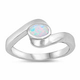 Sideways Oval Created Opal Ring 925 Sterling Silver