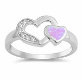 Two Heart Double Heart Ring Created Opal Round Cubic Zirconia 925 Sterling Silver Choose Color