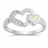 Two Heart Double Heart Ring Created Opal Round Cubic Zirconia 925 Sterling Silver Choose Color