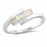 Fashion Bar Ring Lab Created White Opal 925 Sterling Silver