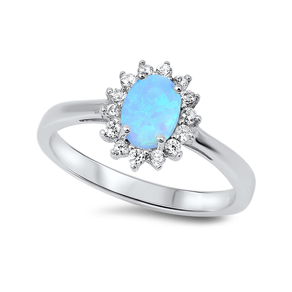 Halo Engagement Ring 925 Sterling Silver Oval Cut Choose Color - Blue Apple Jewelry