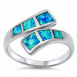 Fashion Wrap Bypass Design Ring Lab Created Opal 925 Sterling Silver  (15mm)