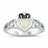 Celtic Claddagh Ring Lab Created Opal Solid 925 Sterling Silver (11 mm)