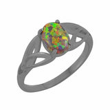 Solitaire Celtic Ring Oval Lab Created Opal 925 Sterling Silver (8 mm)