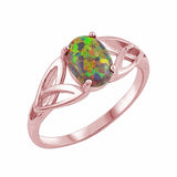 Solitaire Celtic Ring Oval Lab Created Opal 925 Sterling Silver (8 mm)