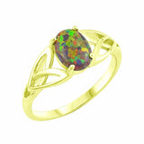 Solitaire Celtic Ring Oval Lab Created Opal 925 Sterling Silver (8 mm)