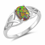 Solitaire Celtic Ring Oval Lab Created Opal 925 Sterling Silver (8 mm)