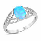 Solitaire Celtic Ring Oval Lab Created Opal 925 Sterling Silver (8 mm)