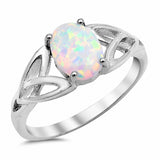 Solitaire Celtic Ring Oval Lab Created Opal 925 Sterling Silver (8 mm)