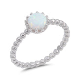 Solitaire Fashion Ring Bead Ball Design Band Crown Round Lab White Opal 925 Sterling Silver