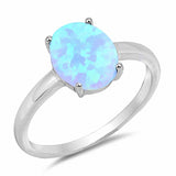 Fashion Solitaire Ring Oval Lab Created Light Blue Opal 925 Sterling Silver