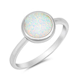 Solitaire Ring Round Bezel Inlay Lab Created White Opal 925 Sterling Silver