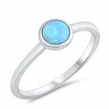 Petite Dainty Solitaire Ring Round Created Opal 925 Sterling Silver