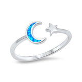 Moon Star Ring Lab Created Opal 925 Sterling Silver (8mm)