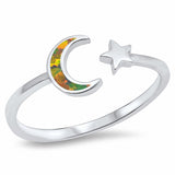 Moon Star Ring Lab Created Opal 925 Sterling Silver (8mm)