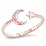 Moon Star Ring Rose Tone, Lab Pink Opal 925 Sterling Silver