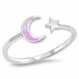 Moon Star Ring Lab Pink Opal 925 Sterling Silver