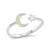 Moon Star Ring Lab Created Opal 925 Sterling Silver (8mm)