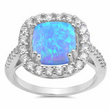 Halo Ring Princess Cut Created Opal Round Cubic Zirconia 925 Sterling Silver