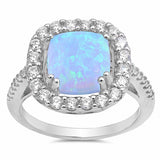 Halo Ring Princess Cut Created Opal Round Cubic Zirconia 925 Sterling Silver