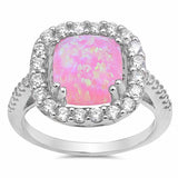 Halo Ring Princess Cut Created Opal Round Cubic Zirconia 925 Sterling Silver