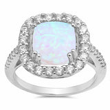Halo Ring Princess Cut Created Opal Round Cubic Zirconia 925 Sterling Silver