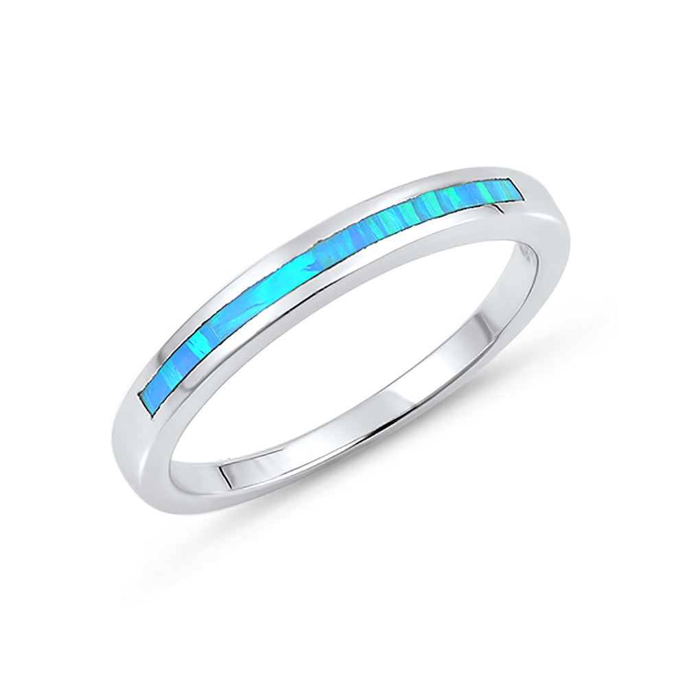 Half Eternity Band Ring Lab Created Opal 925 Sterling Silver Choose Color - Blue Apple Jewelry