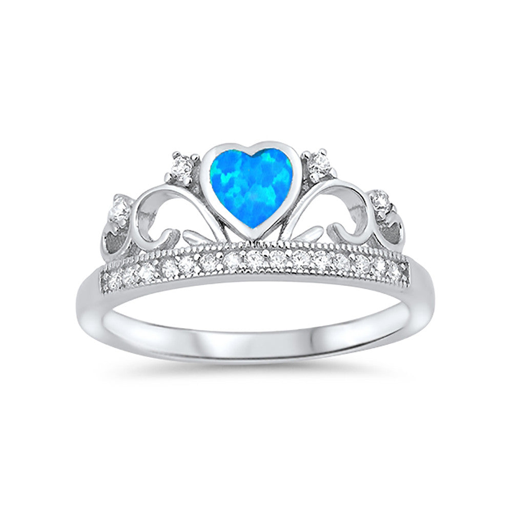 Half Eternity Heart Crown Design Ring 925 Sterling Silver Round CZ Choose Color - Blue Apple Jewelry