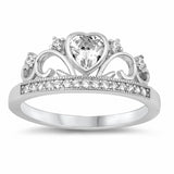 Heart Crown Ring Half Eternity Lab Created White Opal Round Cubic Zirconia 925 Sterling Silver Choose Color