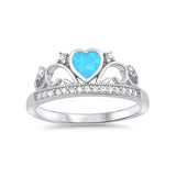 Half Eternity Heart Crown Design Ring 925 Sterling Silver Round CZ Choose Color - Blue Apple Jewelry