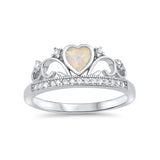 Half Eternity Heart Crown Design Ring 925 Sterling Silver Round CZ Choose Color - Blue Apple Jewelry